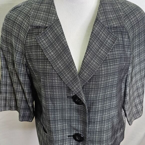 Talbots Black Plaid Quarter Sleeve Button Front Blazer Jacket Size 14 - Picture 4 of 13